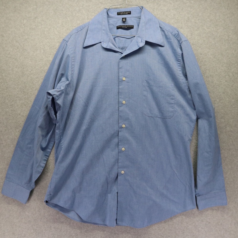 Geoffrey Beene Shirt Mens Large 16.5 34/35 Fitted Button‎ Up Blue Long Sleeve